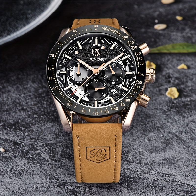 BENYAR Watches For Men Analog Quartz Chronograph Luminous Big Face Mens Watches Business Work Sport Casual Fashion Designer Dress Men'S Wrist Watches Elegant Gift For Men