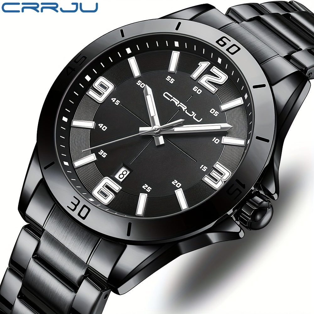 CRRJU Brand Men Watches Business Quartz Watch Men's Stainless Steel Band 1181.1inch Waterproof Date Wristwatches, Ideal choice for Gifts