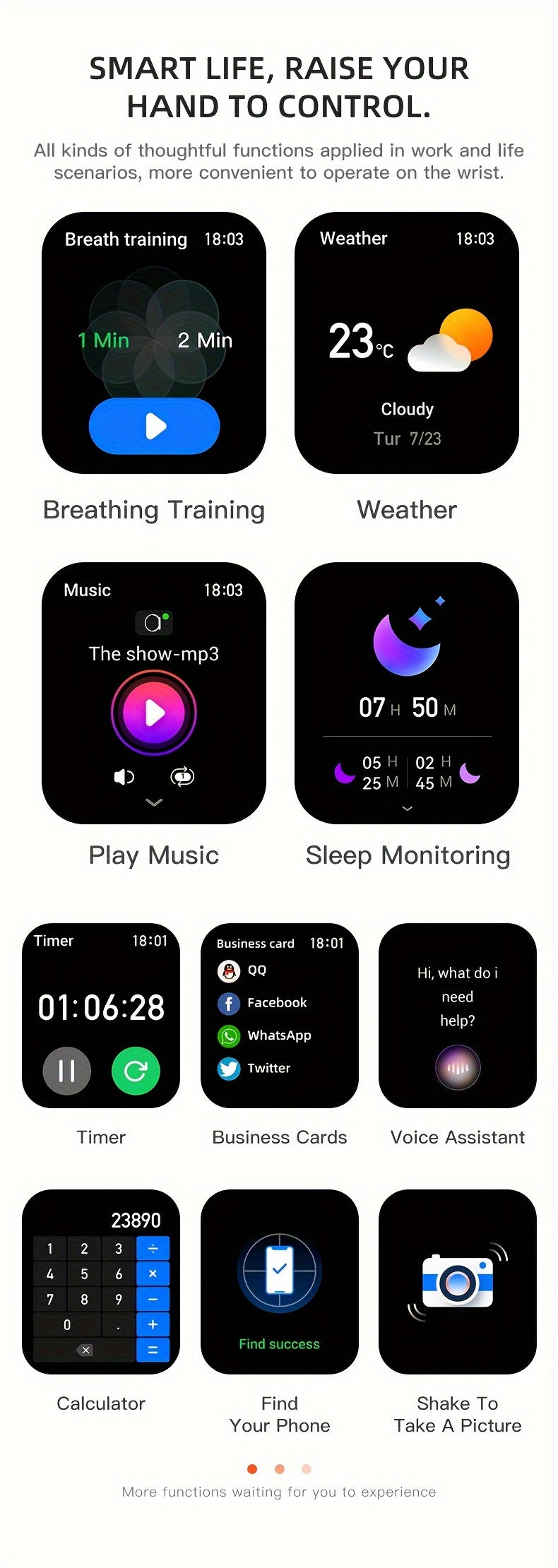 2.02" Smartwatch IP68 Waterproof for Men Women, Answer/Dial Calls Watch with LED Flashlight, Full Touch Screen Compatible with iPhone and Android Phones - Black