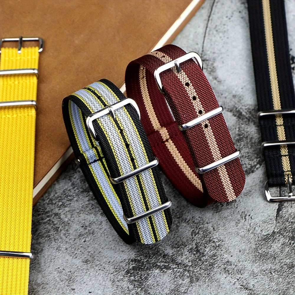 [Military-Style Watch Strap] Durable Military-Style Ribbed Watch Strap | 18mm 20mm 22mm Nylon Braid Ballistic Fabric with Metal Buckle, Adjustable Fit for Men's & Women's Watches - Black, Brown, Orange, Gray, Green, Beige, Wh