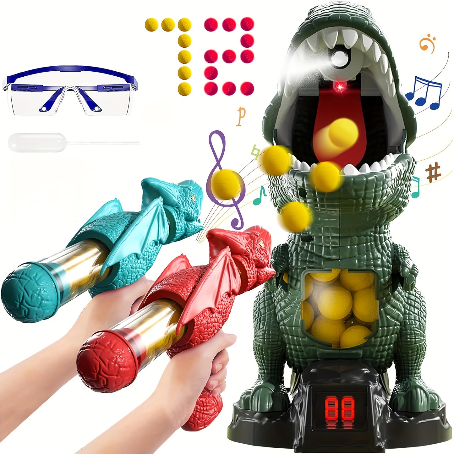 BZX Dinosaur Shooting Toy, Dinosaur Toys For Kids 5-7, 2 Air Pump Guns And 72 Foam Bullets, Hand-Eye Coordination Exercise Toy Gun, Kids Toys For 4, 5, 6, 7, 8, 9 Year Olds, Easter Gifts For Kids