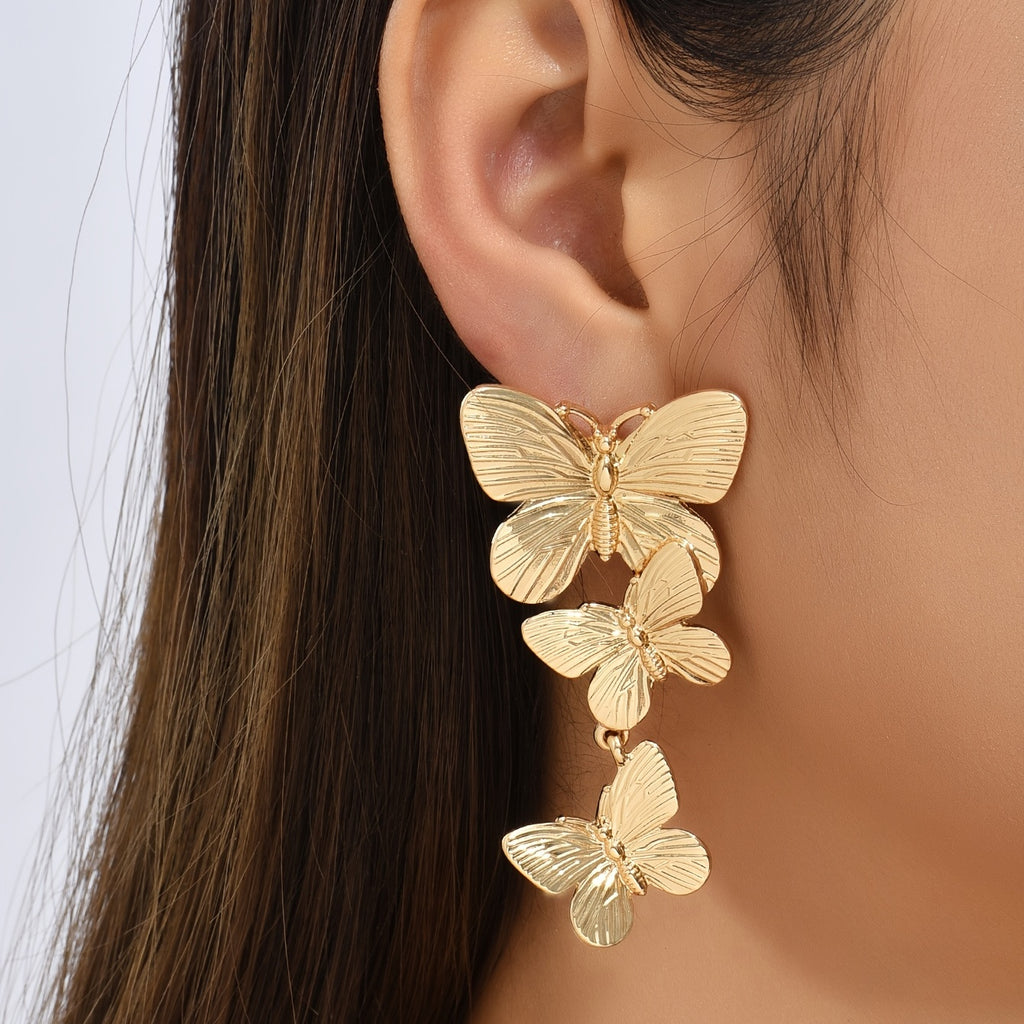 Golden Large Butterfly Long Earrings Animal Personality Earrings Ladies Jewelry Accessories
