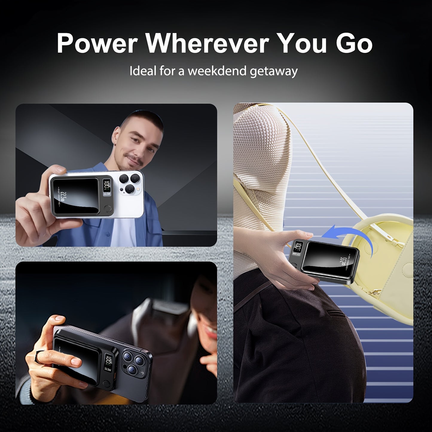 5000mAh/10000mAh High-Speed Magnetic Wireless Power Bank - Portable Charger with LED Display, 22.5W Safe Charging, Wide Compatibility, for iPhone 15 Pro/14 Max/13/12, for Android Phones, Compact And Portable, Stylish Design,