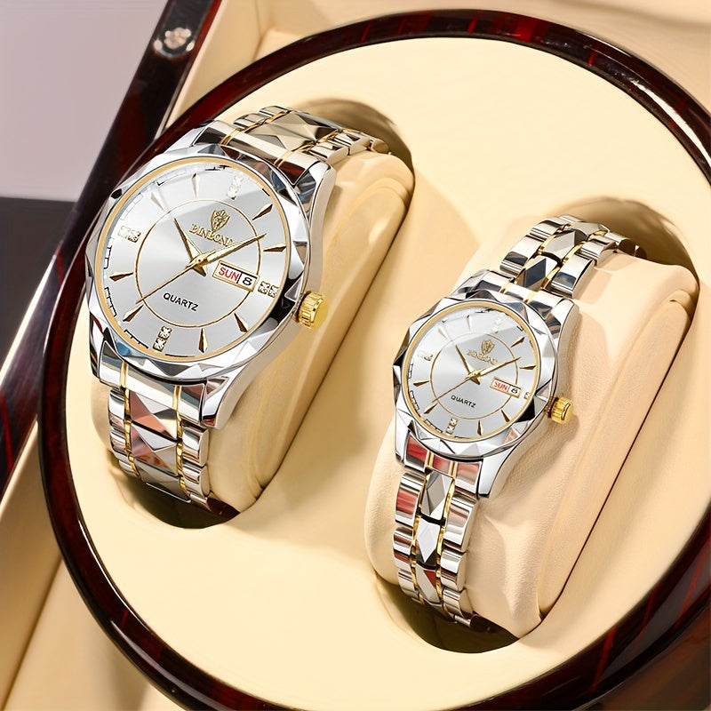 2pcs/set, Business Double Calendar Waterproof Men's Watches Set, Valentine's Day Gift