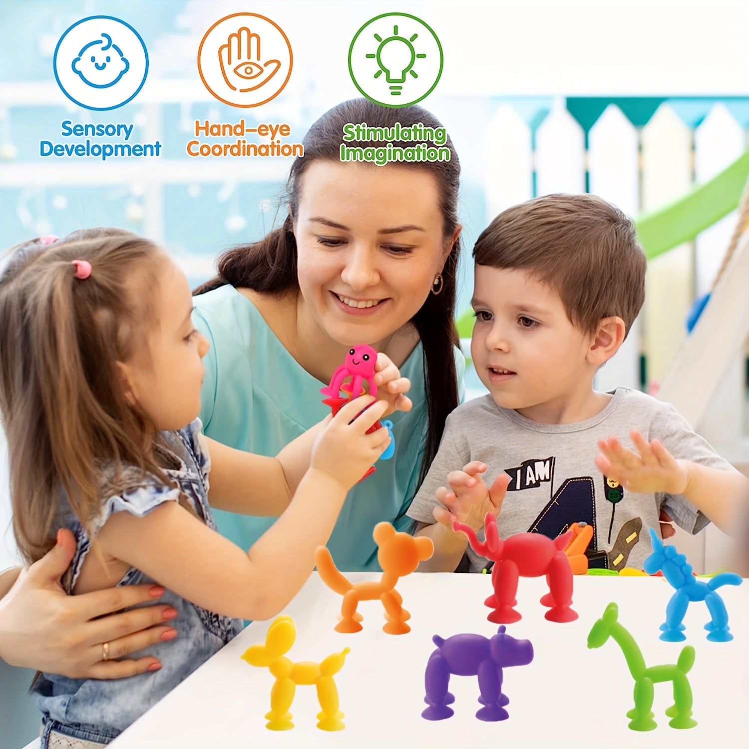 [عبوة من 6 قطع من ألعاب الحيوانات بأكواب الشفط] عبوة من 6 قطع من ألعاب الحيوانات بأكواب الشفط المصنوعة من السيليكون للأطفال - غير سامة وخالية من مادة BPA ولعب حسي ومناسبة للسفر - مثالية لأعياد الميلاد وعيد الفصح وهدايا الكريسماس - ألوان متنوعة