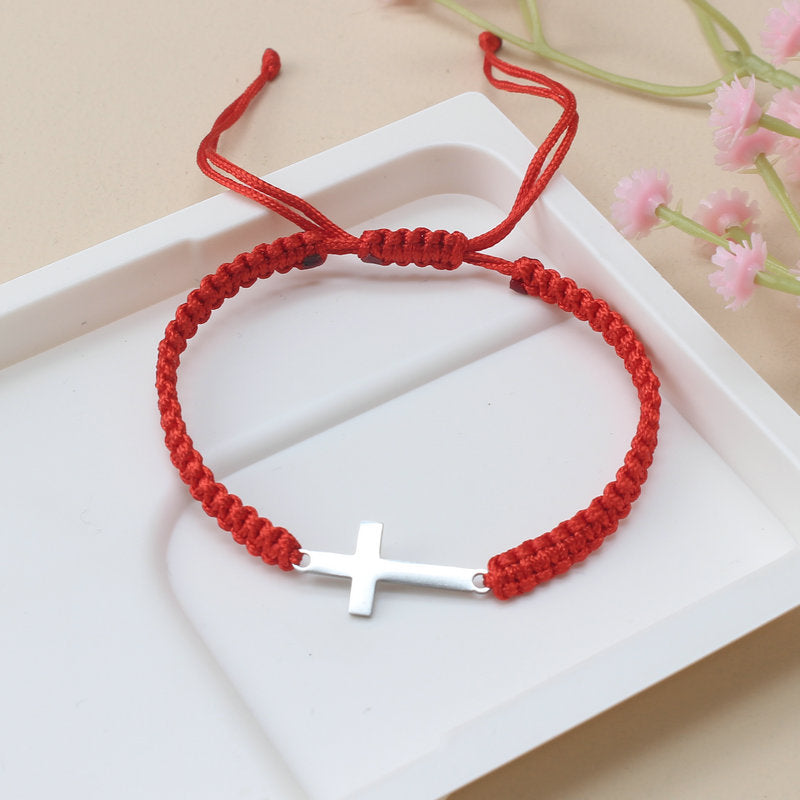 1pc Hand Woven Adjustable Stainless Steel Cross Bracelet Men's Hand Jewelry