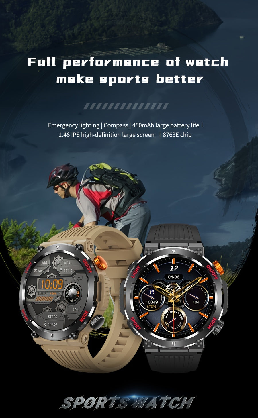 LIGE Smart Watch With 1.46" IPS High-definition Full Touch Screen/LED Lights/IP67 Waterproof/Customized Dials/Data/sports/sports Records/weather/information Reminders, Multi-functional Watches For Android And IPhone, Exquisit