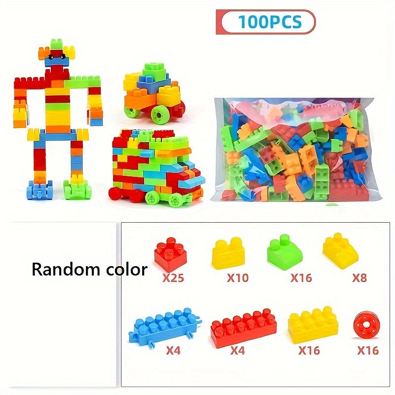 100pcs Building Blocks Set, Educational Toys For Kids, DIY Medium Bricks Gift Set For Boys & Girls (Random Colors) Halloween/Thanksgiving Day/Christmas Gift