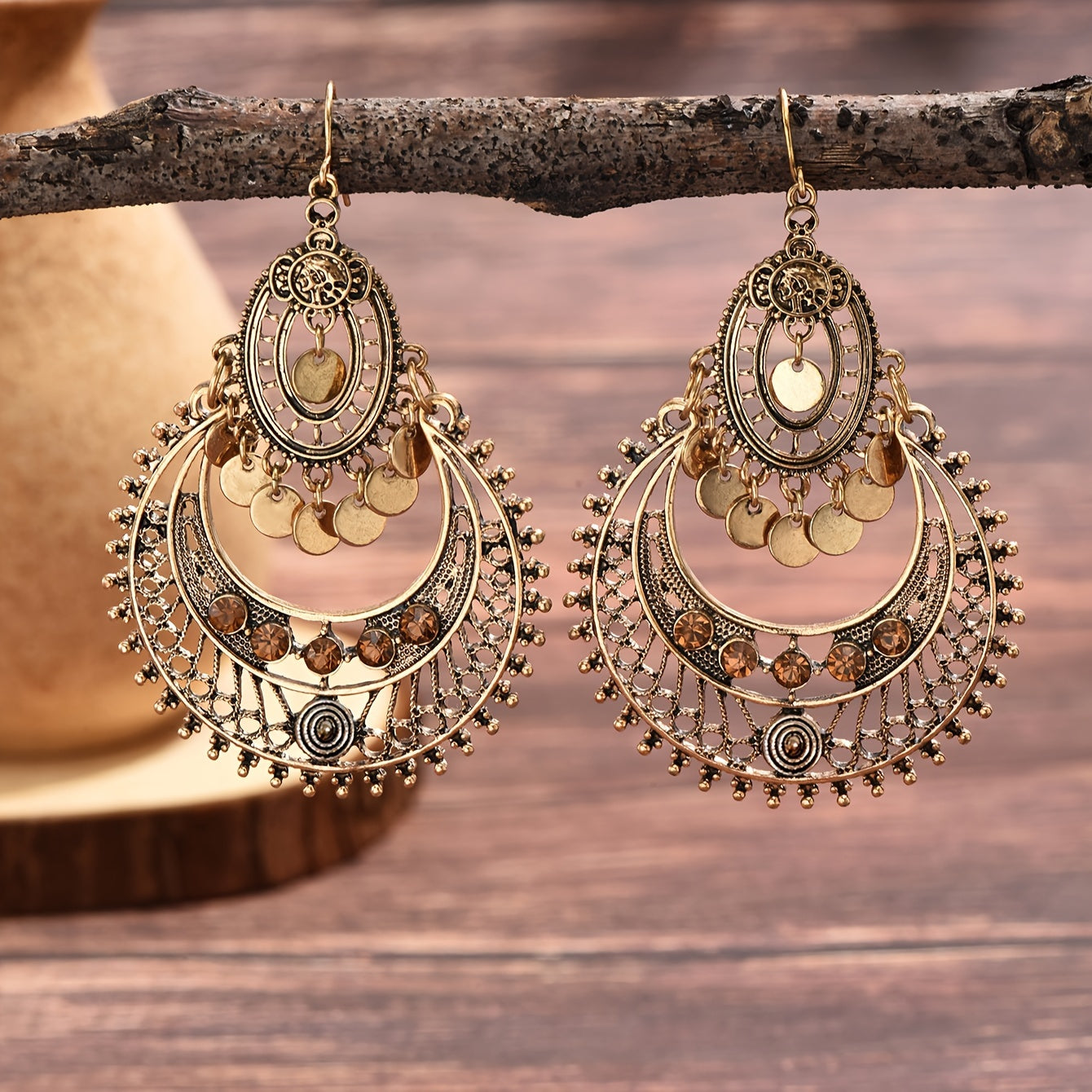 Exquisite Hollow Retro Bohemian Dangle Earrings - Zinc Alloy, Hypoallergenic, Nickel-Free Jewelry for Sensitive Skin - Unique Gift for Women, Perfect for Holiday Party, Engagement, and Everyday Wear