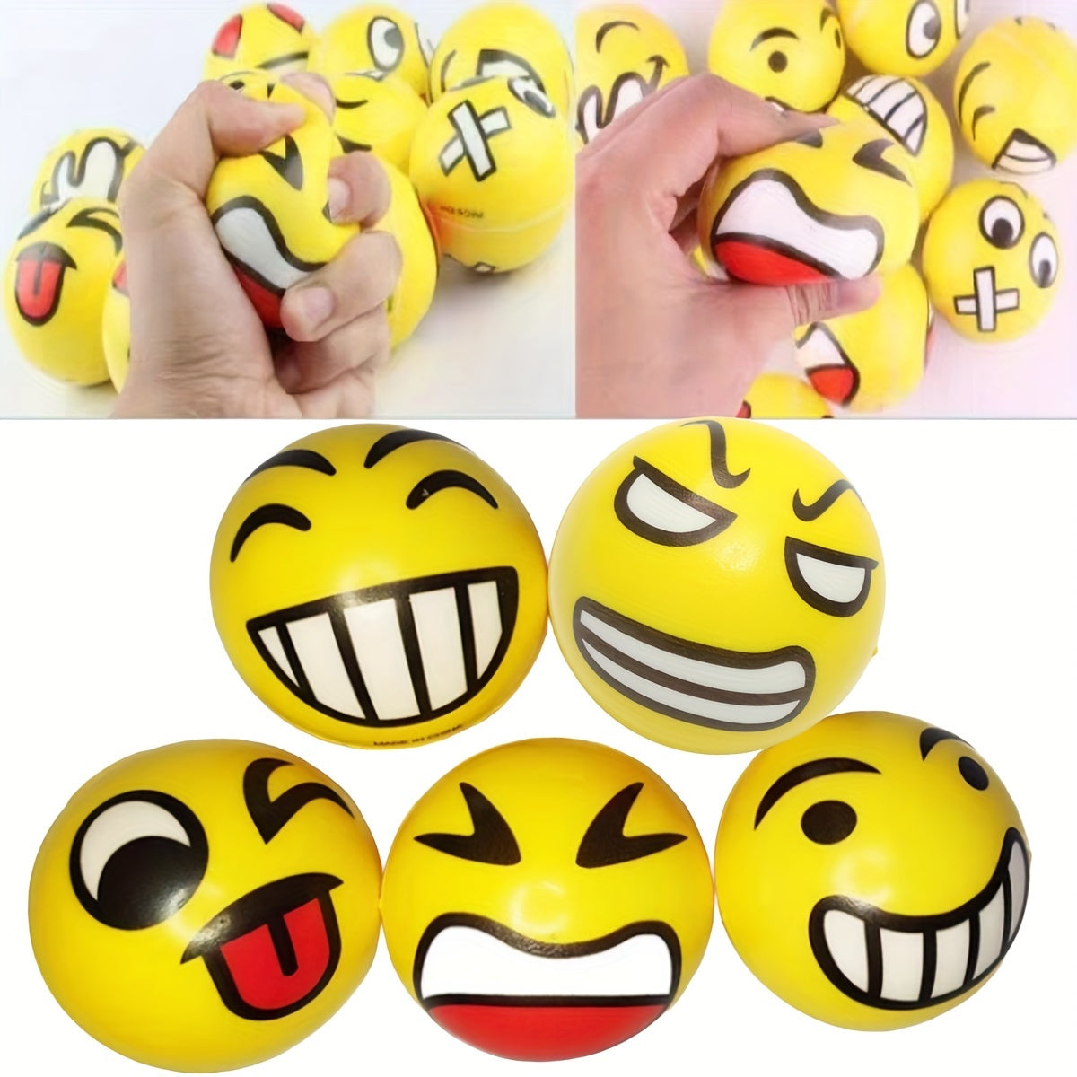 12-Pack Funny Face Stress Relief Squeeze Balls, Sponge Novelty Squishy Toys for Kids, Assorted Facial Expressions Gag Toys, Party Favors, Holiday Blind Box, Birthday Gifts for Ages 3-8, TPU Material