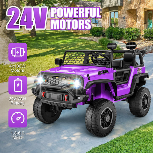 XL 24V Ride-on Toys, Kids Driveable Car Two Seater with Parent Remote, 20'' Wide Seat, 4x100W Powerful Motors, Music, Electric Ride-on Toys for Kids 24v, LED Head Light, Christmas Gift