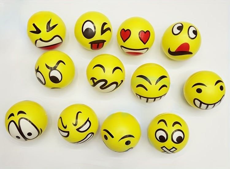 12-Pack Funny Face Stress Relief Squeeze Balls, Sponge Novelty Squishy Toys for Kids, Assorted Facial Expressions Gag Toys, Party Favors, Holiday Blind Box, Birthday Gifts for Ages 3-8, TPU Material