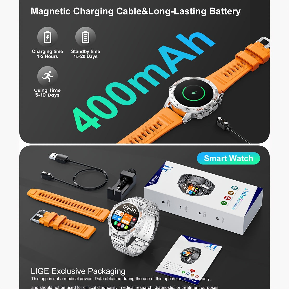 LIGE HD Smart Watch - Stylish Wrist Watches for Women Men with Wireless Call, 1.39" High-Definition Display, Multi-Sports Modes, Information Alerts, Sedentary Reminders, Music Control, Sports Pedometer, and Heart Rate Monitor