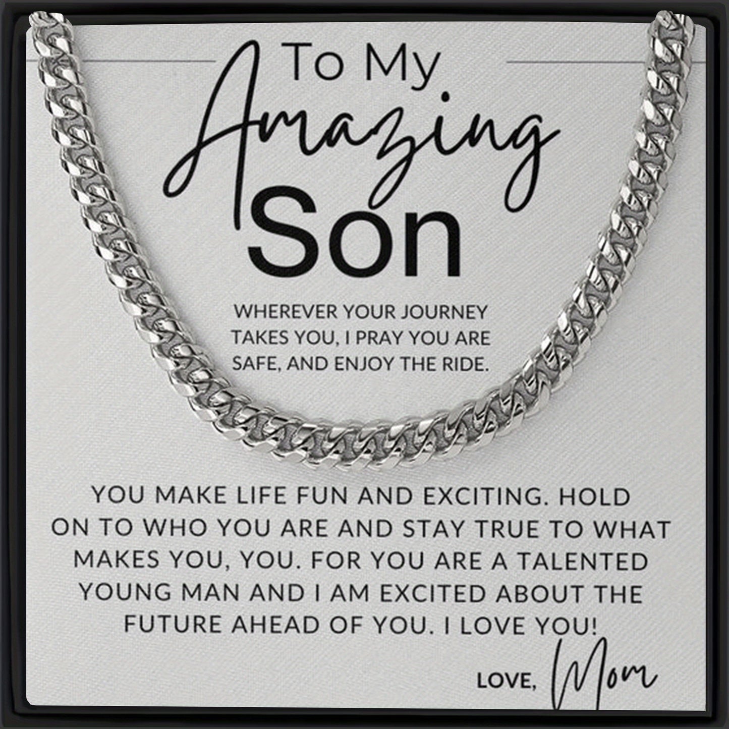Personalized Silvery Gray Cuban Chain Necklace for Son, 304 Stainless Steel, Sports Theme, Minimalist Pendant, Unique Gift from Mom, High-Quality Jewelry