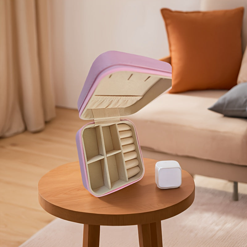 صندوق منظم مجوهرات محمول من ZFOCEAN مزود بسحاب للإغلاق - حقيبة سفر صغيرة الحجم، بطانة داخلية ناعمة، لون بيج/أبيض/أسود أنيق - للخواتم والأقراط والقلائد والأساور - هدية مثالية للنساء وأعياد الميلاد والكريسماس