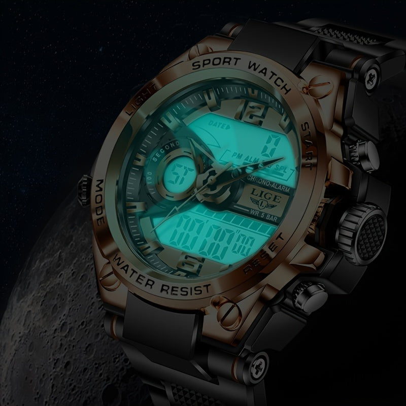 LIGE Electronic Watches For Men Luxury Sport Chronograph Alarm WristWatch Quartz Big Clock Digital Male Watch