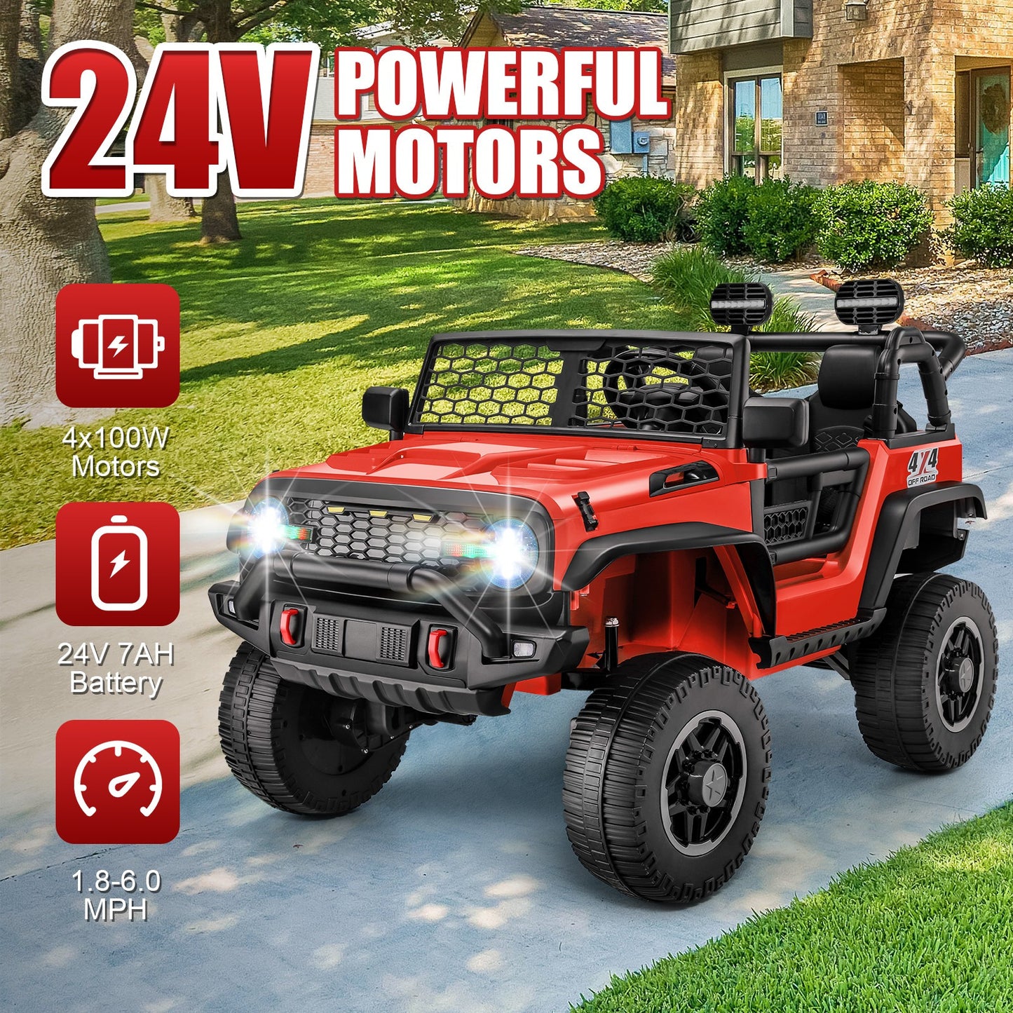 XL 24V Ride-on Toys, Kids Driveable Car Two Seater with Parent Remote, 20'' Wide Seat, 4x100W Powerful Motors, Music, Electric Ride-on Toys for Kids 24v, LED Head Light, Christmas Gift