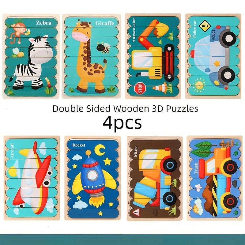 Double Sided Wooden 3D Puzzles: Educational Toys for Kids to Learn And Have Fun, Christmas And Halloween Gift!