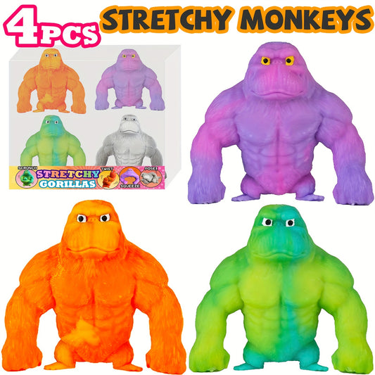 4 Pack Funkee Monkee Mega 4 Pack - Stretch, Squish, And Even Squeeze These Monkeys For Stress Relief - Original Sensory/Fidget Collectible Toys For Kids And Adults Halloween Christmas Gifts