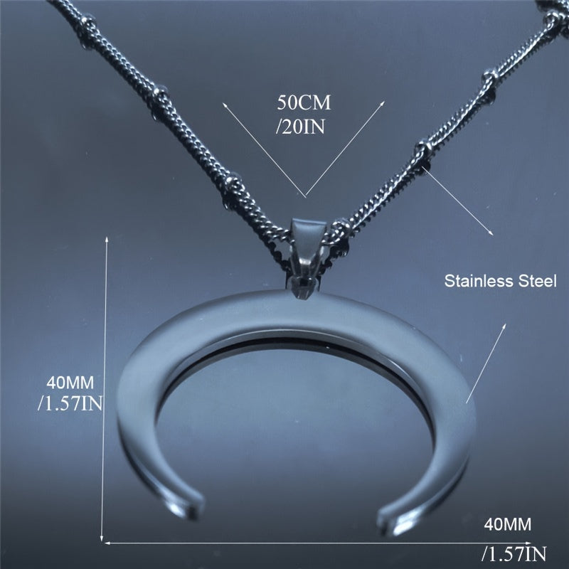 Gothic Stainless Steel Moon Necklace For Women Black Color Big Neckless Jewelry
