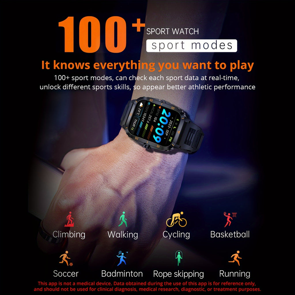 New Military Style Smart Watch Men's Fitness Watches 3 ATM Waterproof BT Call Smartwatch Men For Android IPhone, 1.96" IPS HD Screen, 430mAh Long Battery Life, Control Music, Sleep Monitoring, Wireless Calling (Answer/Make Ca